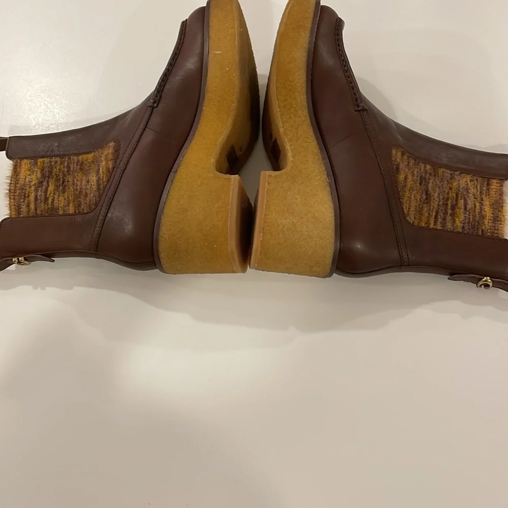NEW COACH DELANEY WOMENS LEATHER FAUX FUR CHELSEA BOOTS brown tones in size 9.5 - Picture 10 of 15